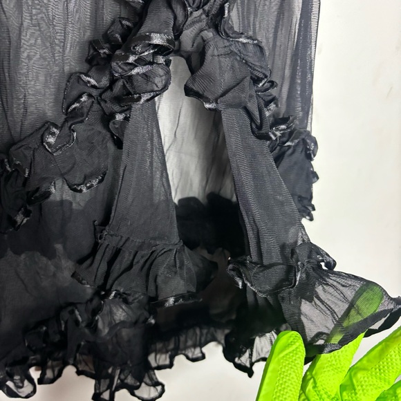 Vintage 80s/90s black mesh semi sheer ruffle mini dress nighty lingerie one size - Picture 5 of 8